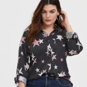 *New Torrid Taylor Relaxed Black Star Long Sleeve Burnout Shirt Womens 0 L 12